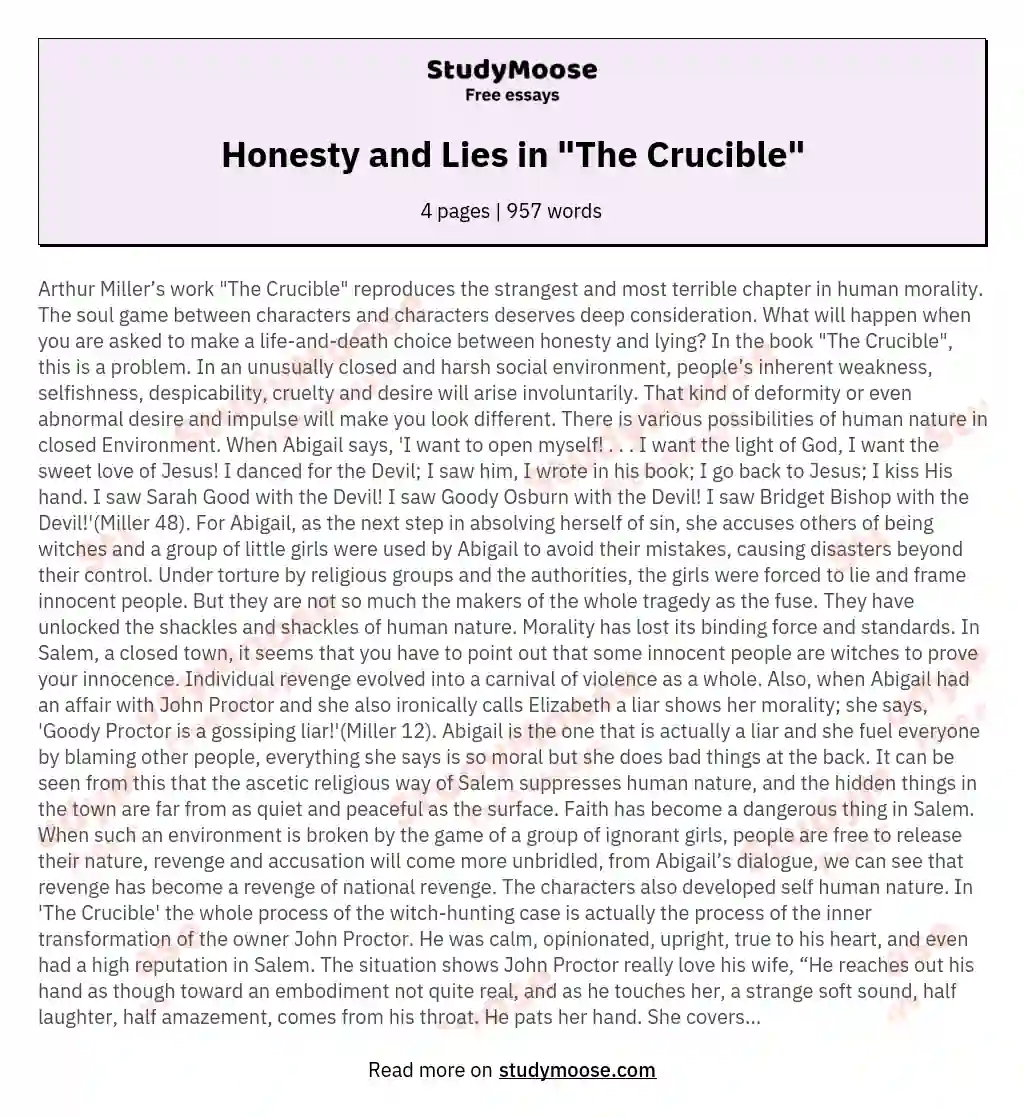 Honesty and Lies in "The Crucible"
