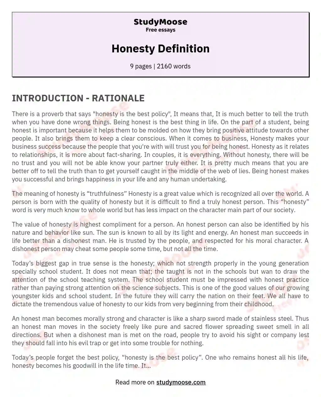 Honesty Definition essay