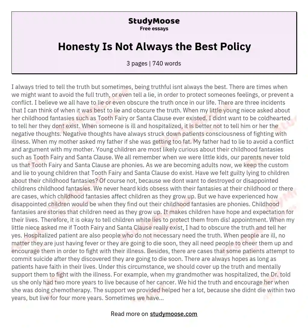 Honesty Is Not Always the Best Policy essay