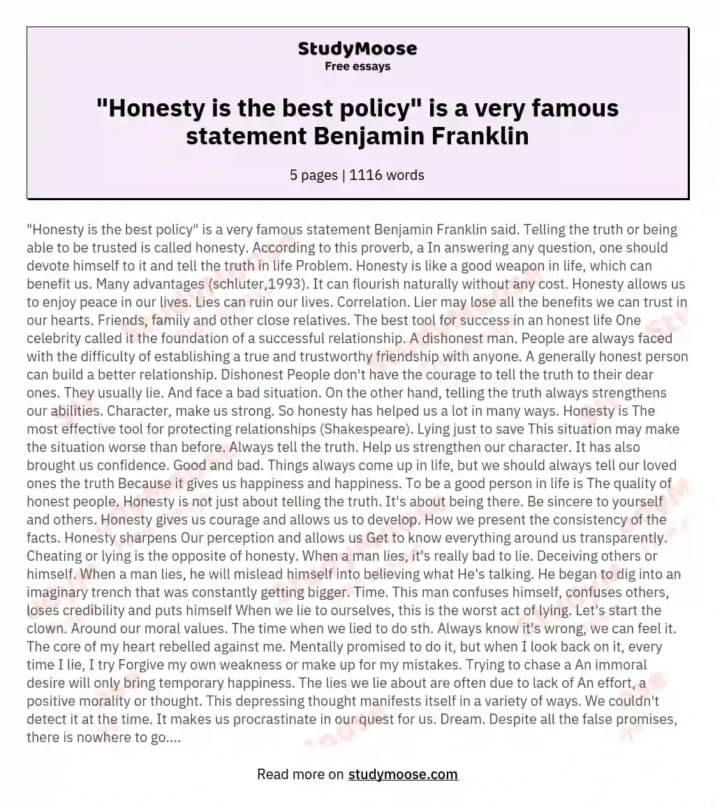 honesty is the best policy short essay