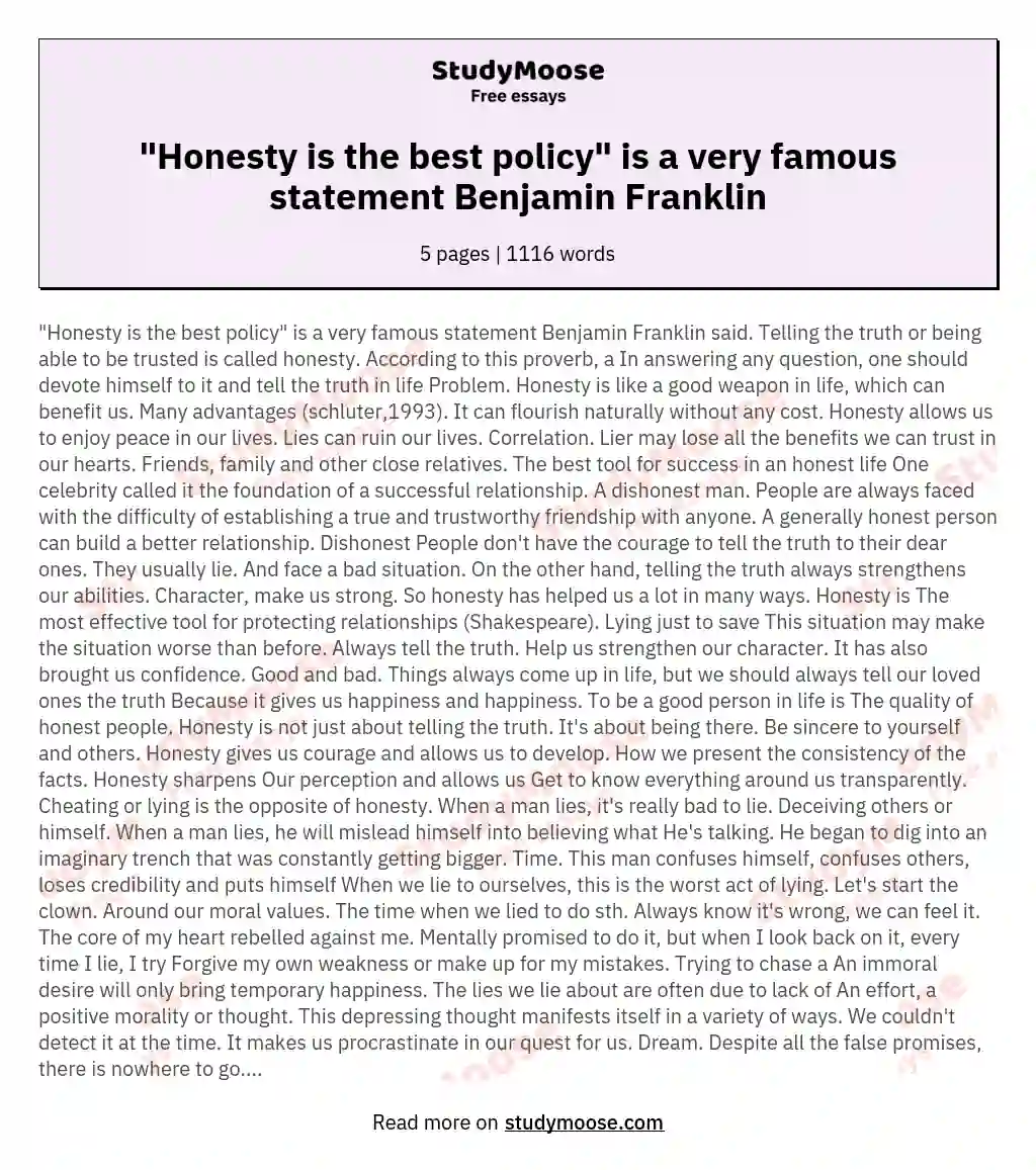 essay on honesty is the best