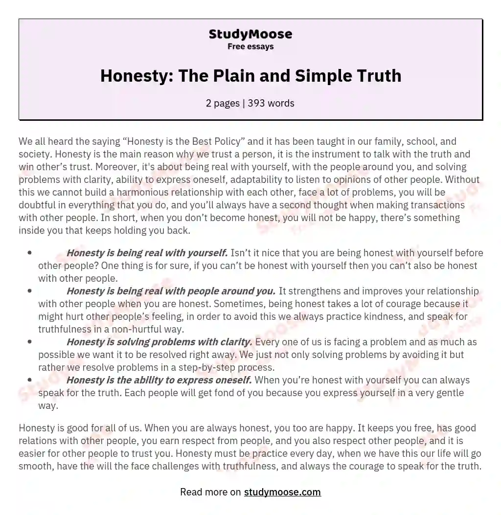 Honesty: The Plain and Simple Truth