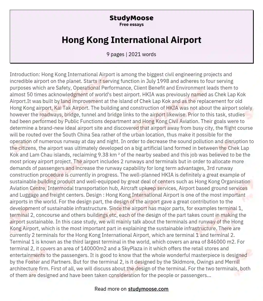 Hong Kong International Airport essay