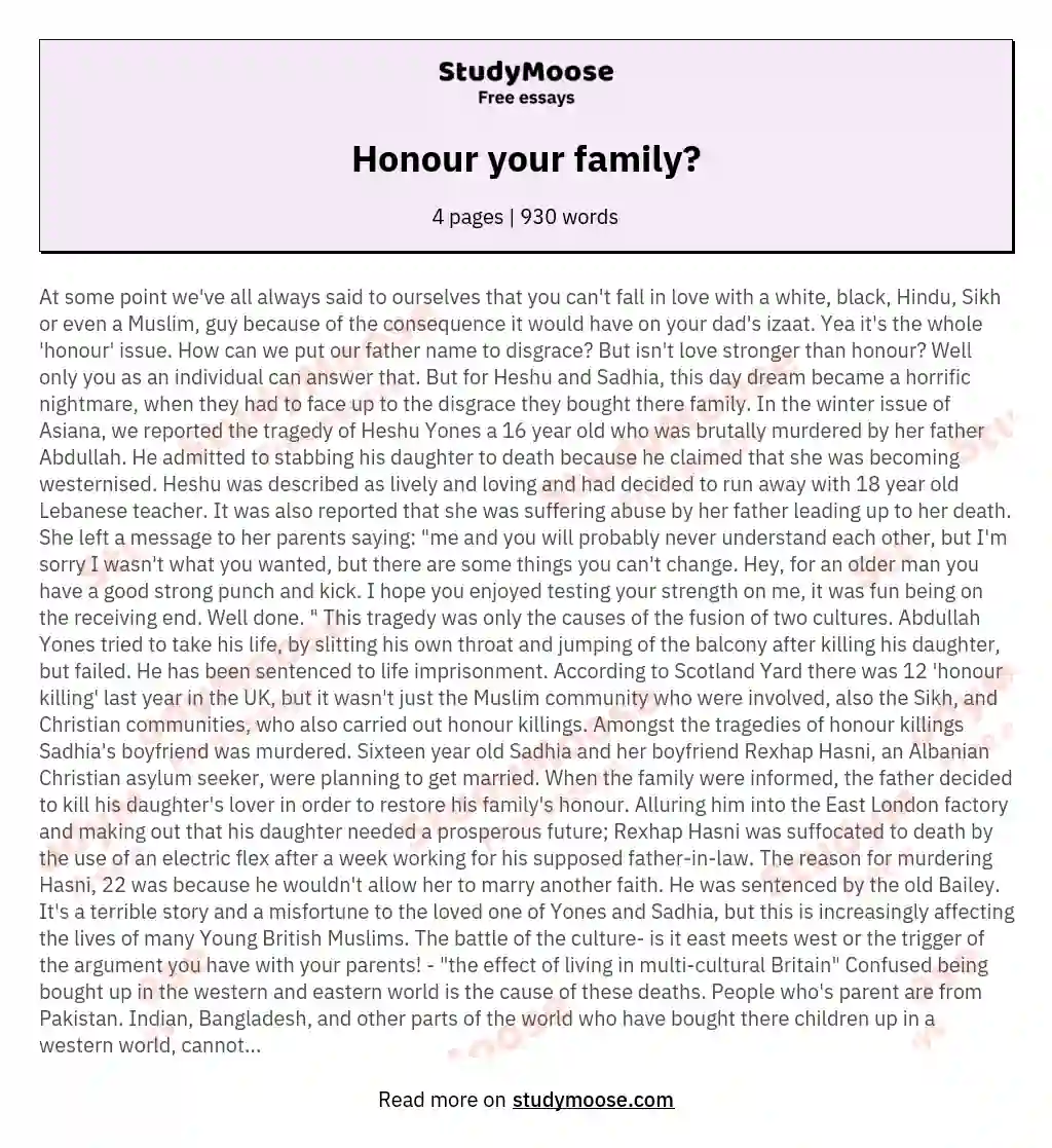 Honour your family? essay