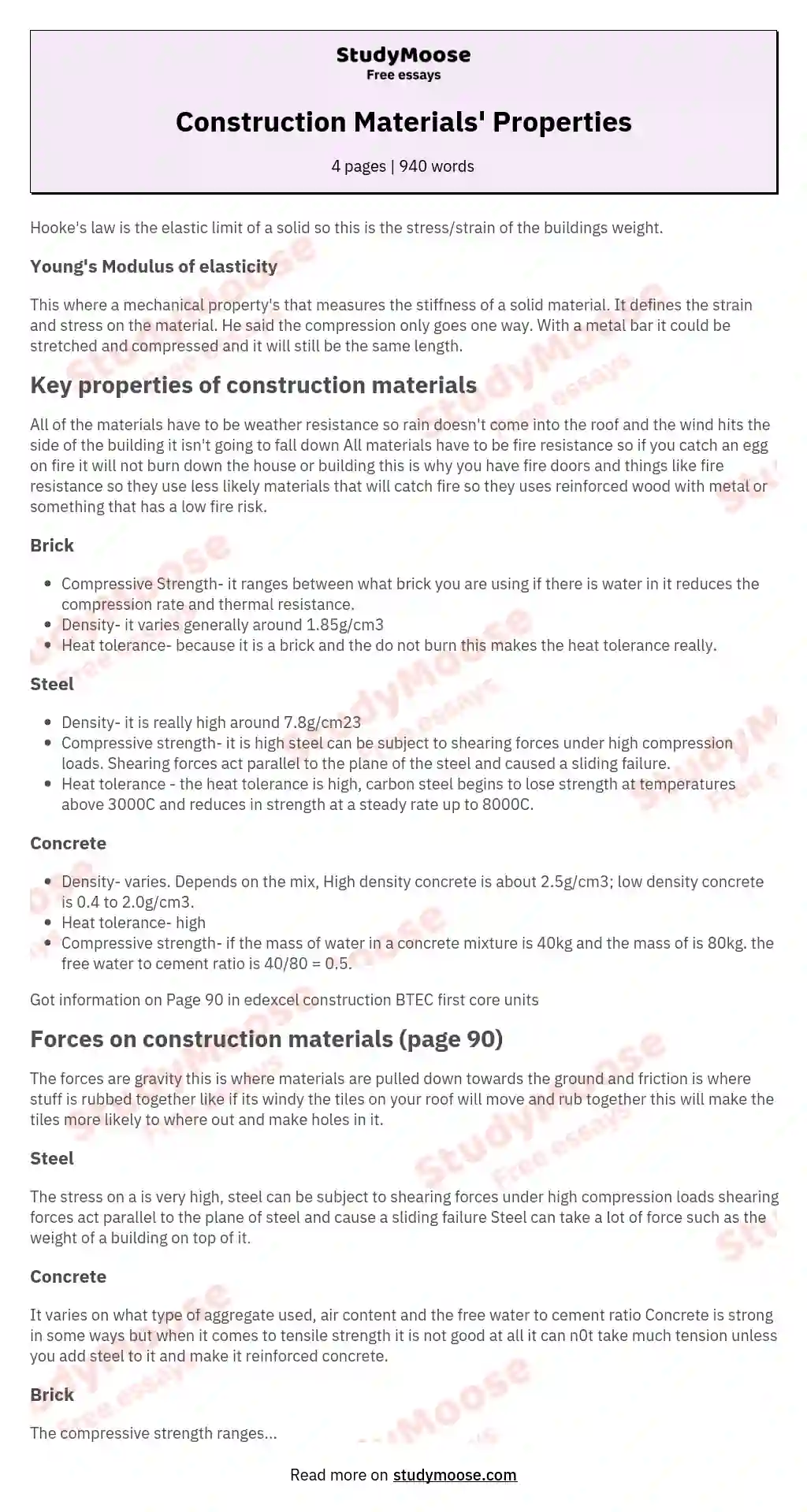 Construction Materials' Properties essay
