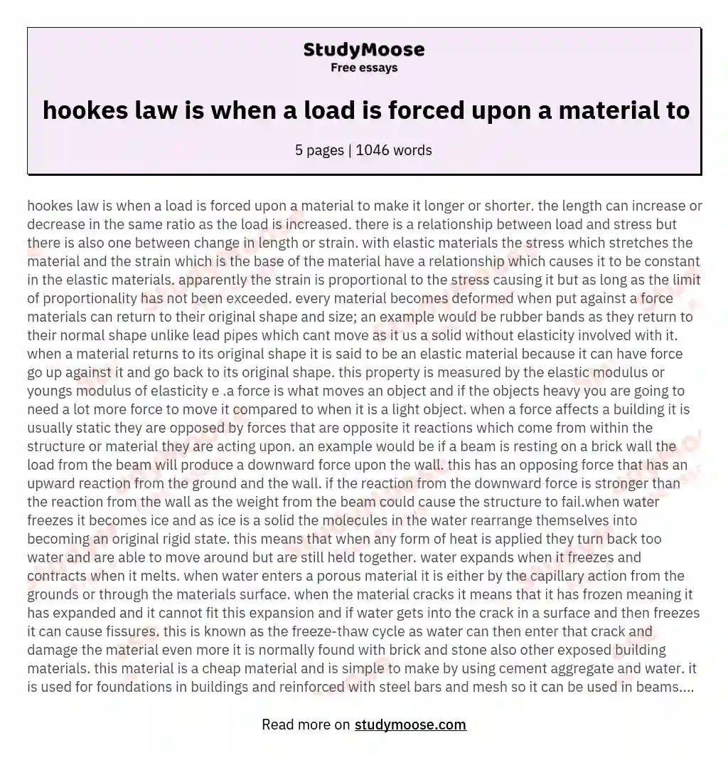 hookes law is when a load is forced upon a material to essay