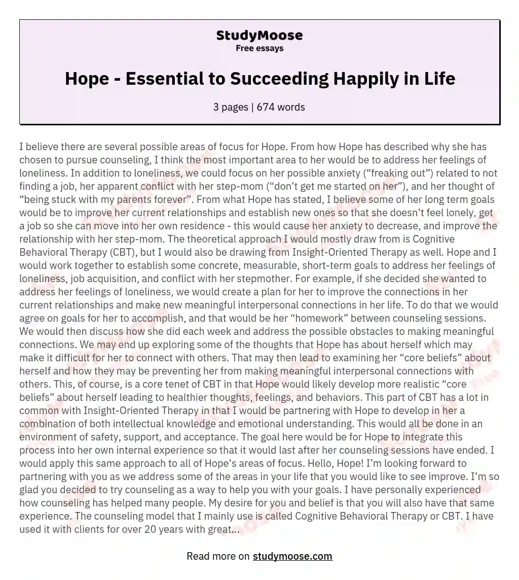 Hope - Essential to Succeeding Happily in Life