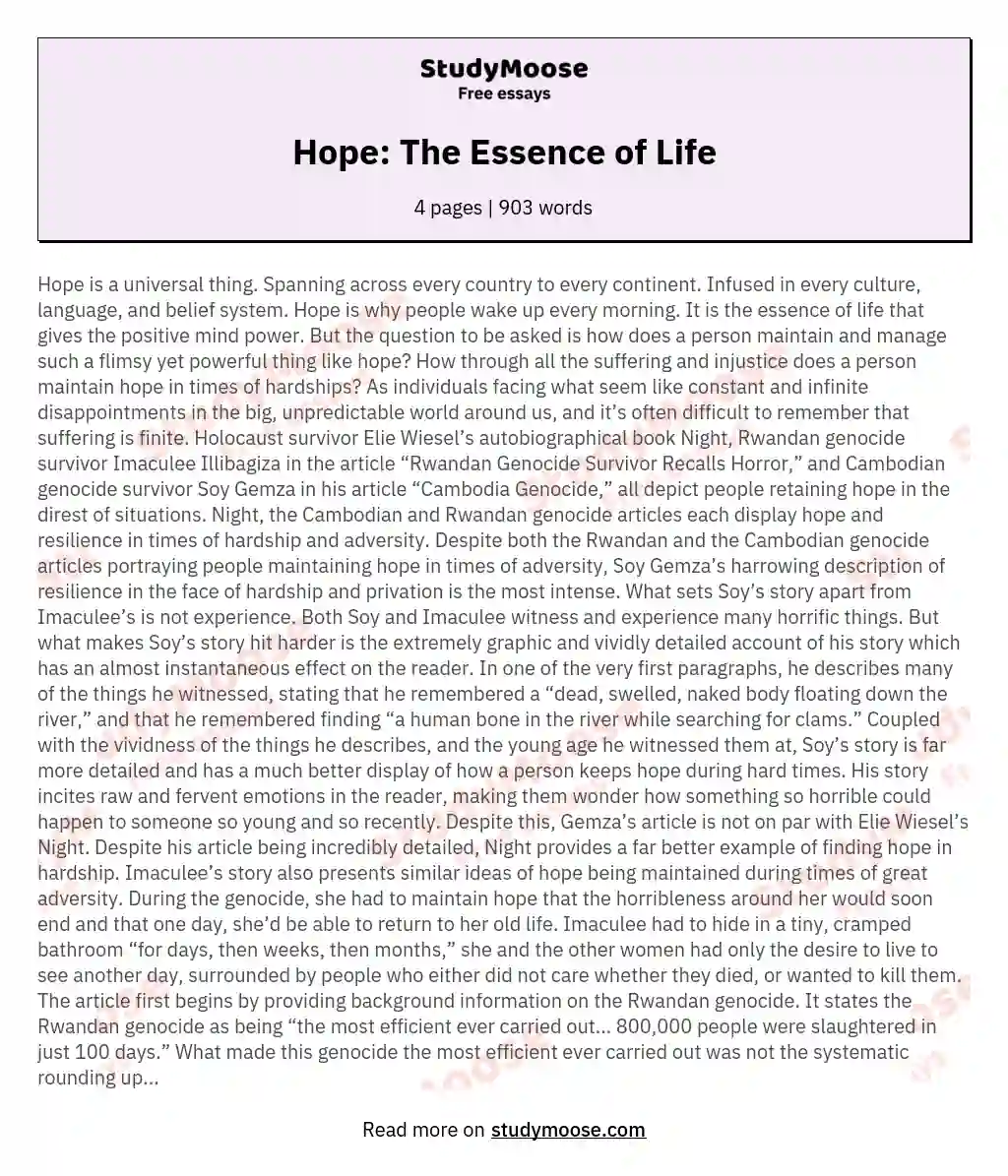 Hope: The Essence of Life