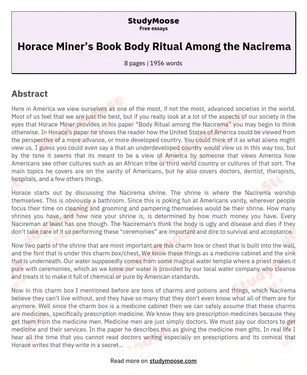 body ritual among the nacirema explained