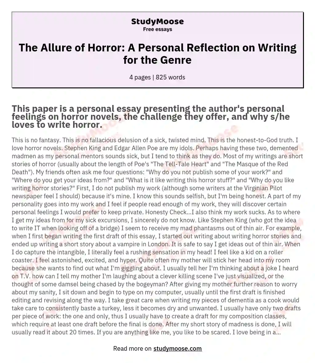 The Allure of Horror: A Personal Reflection on Writing for the Genre essay