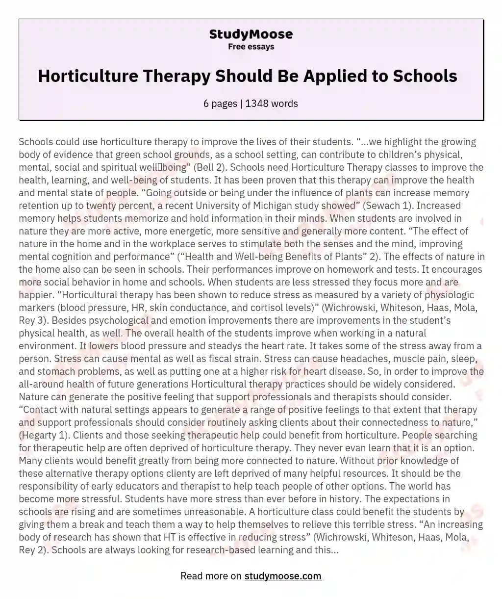 Horticulture Therapy Should Be Applied to Schools   essay