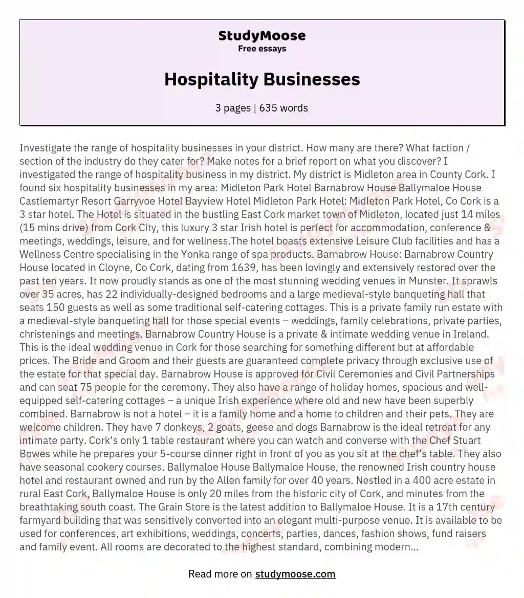 Hospitality Businesses essay