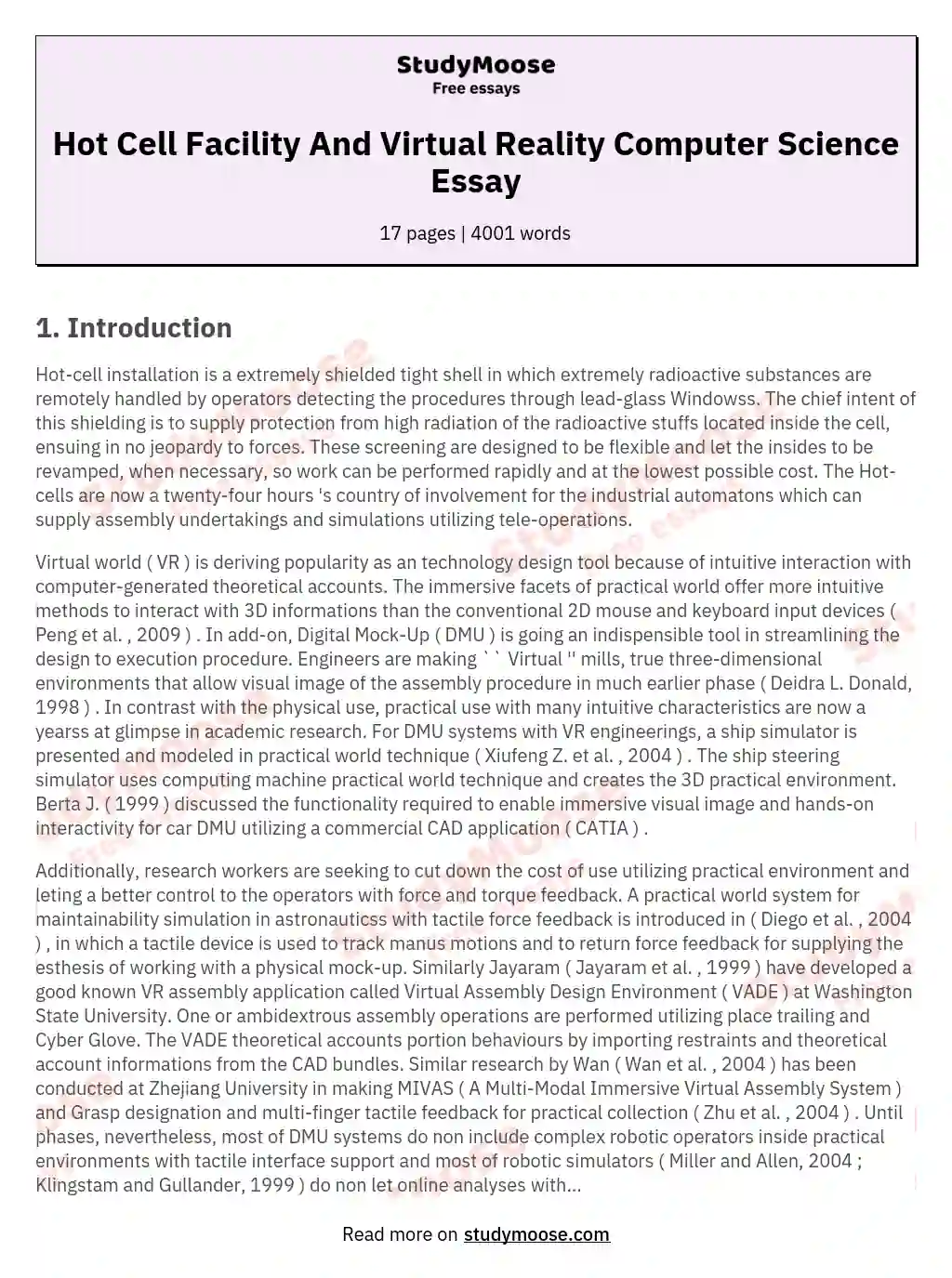 Hot Cell Facility And Virtual Reality Computer Science Essay essay