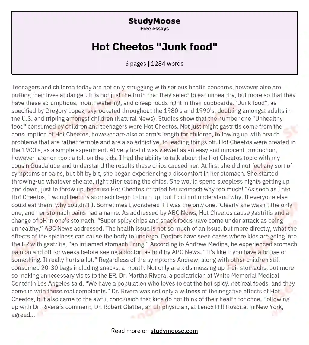 Hot Cheetos "Junk food" essay