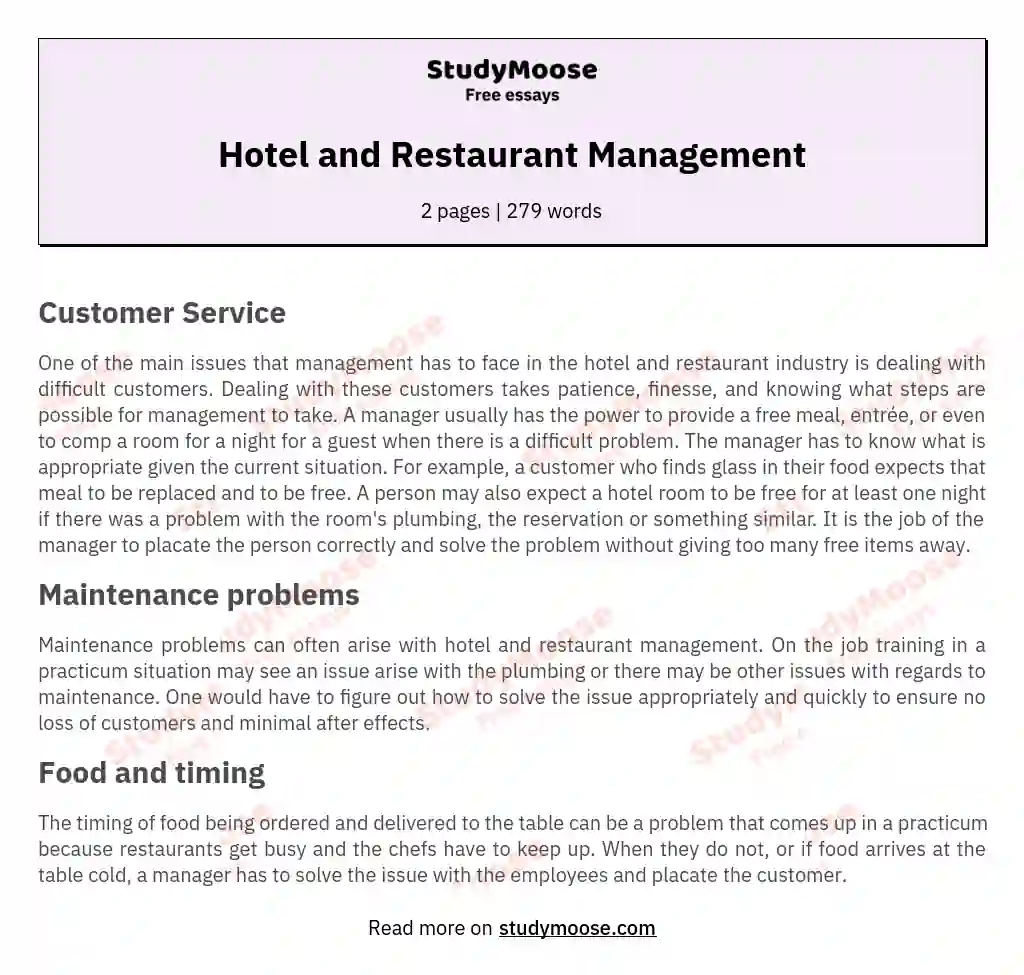 thesis topics for hotel and restaurant management students