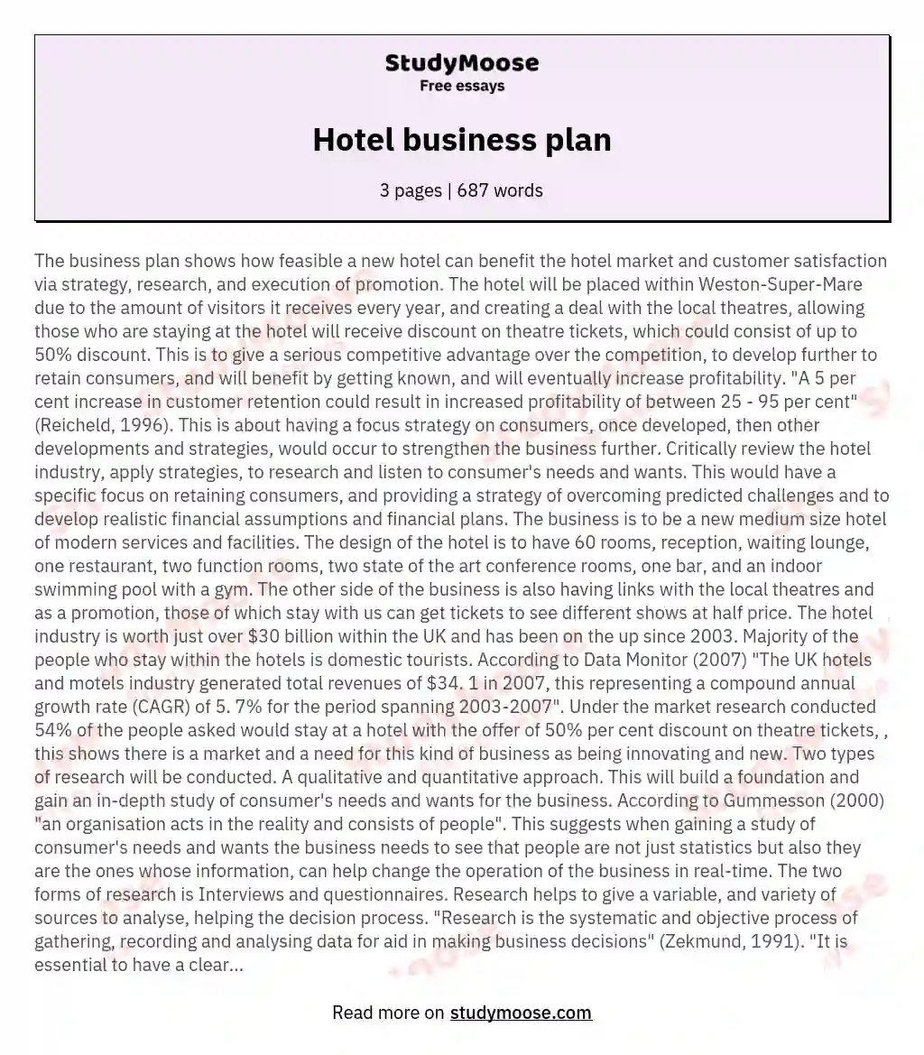Hotel business plan essay