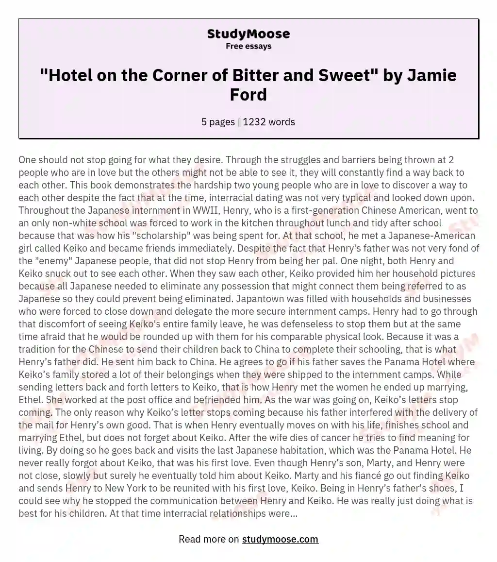 "Hotel on the Corner of Bitter and Sweet" by Jamie Ford