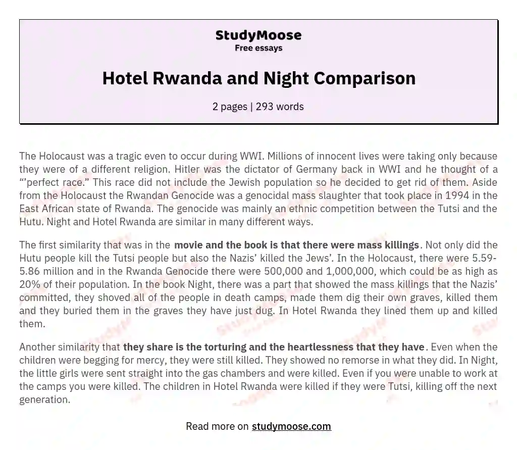 Hotel Rwanda and Night Comparison essay