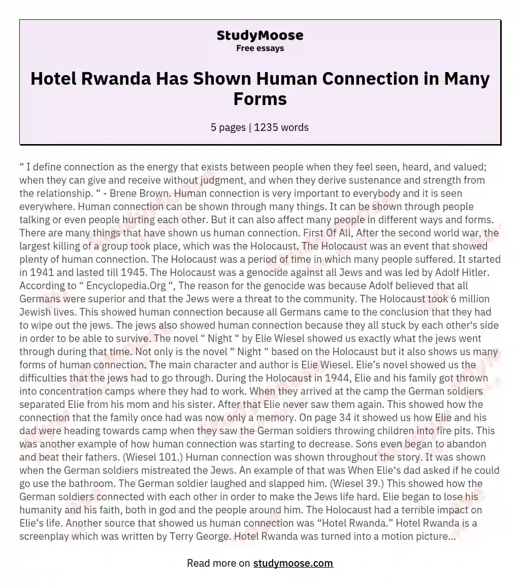 Hotel Rwanda Has Shown Human Connection in Many Forms essay