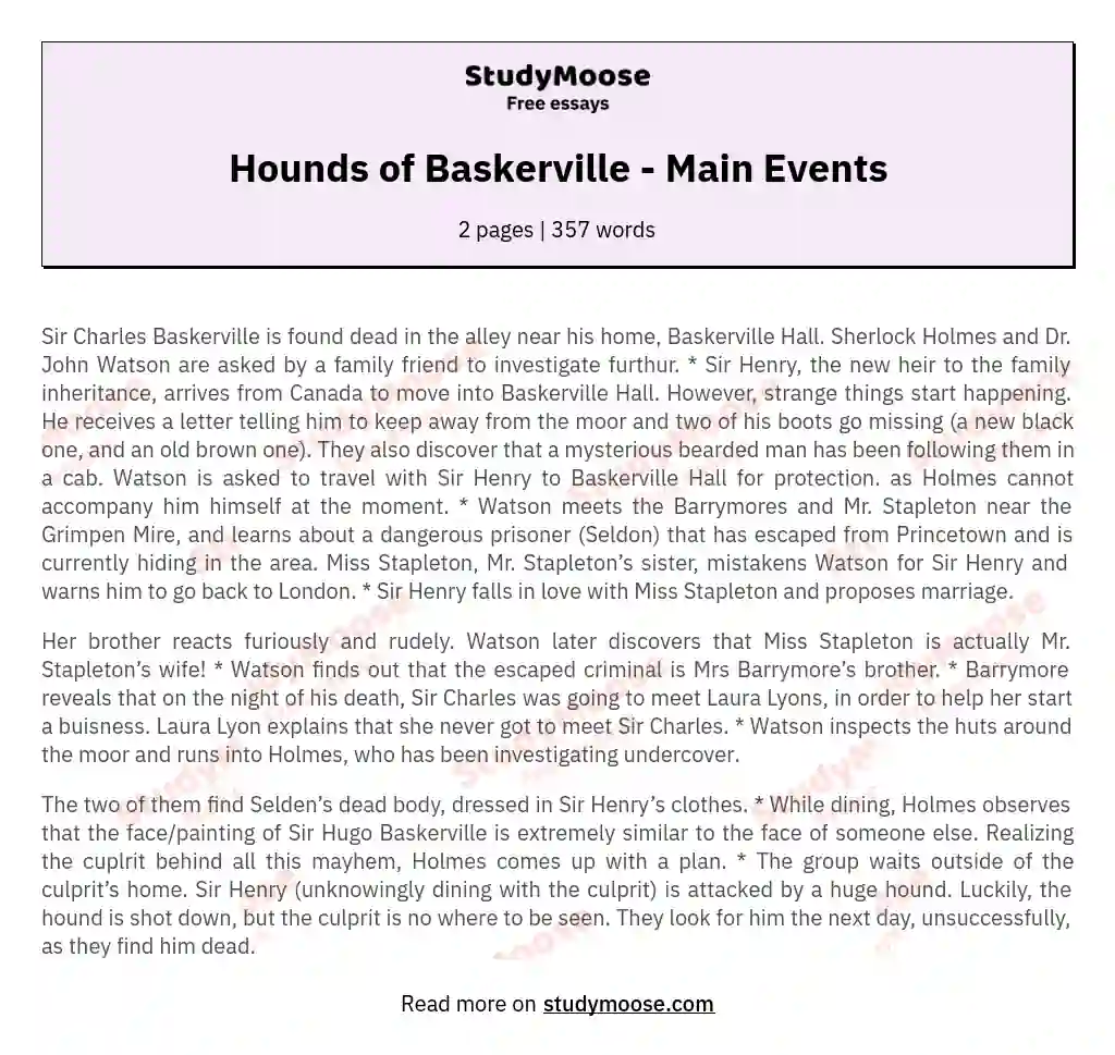 Hounds of Baskerville - Main Events essay