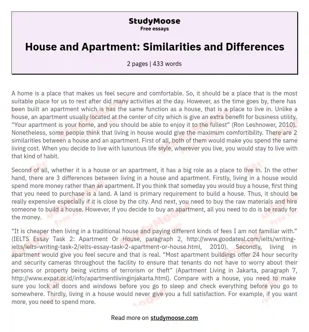 House and Apartment: Similarities and Differences essay
