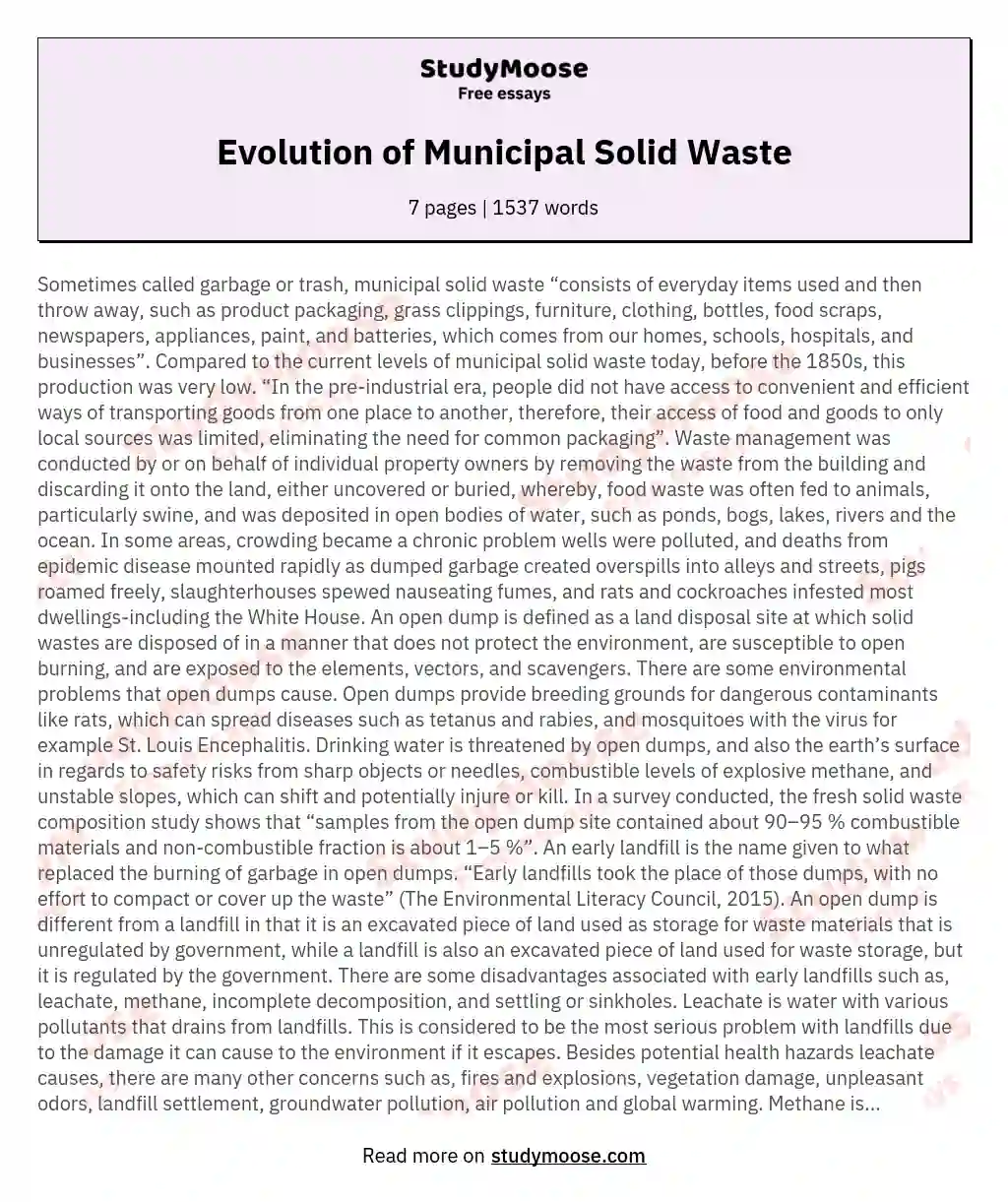 Evolution of Municipal Solid Waste essay