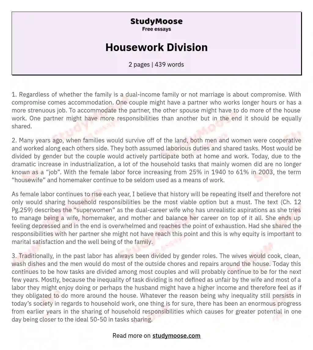 write an essay about housework