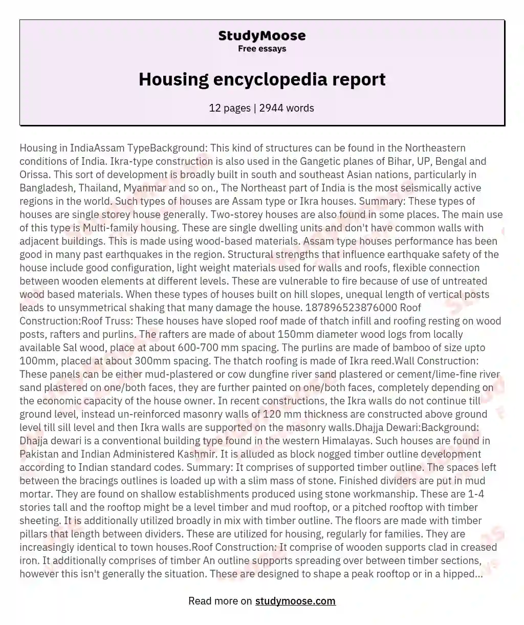 Housing encyclopedia report essay