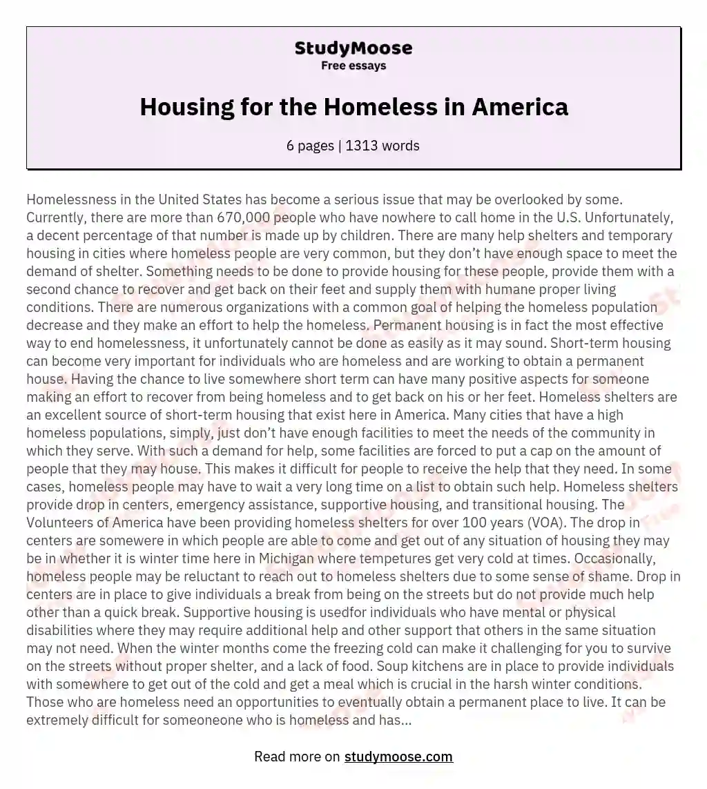 affordable housing for homeless essay