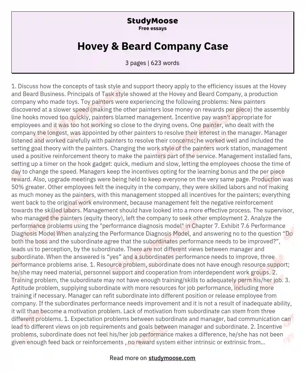 Hovey &amp; Beard Company Case essay