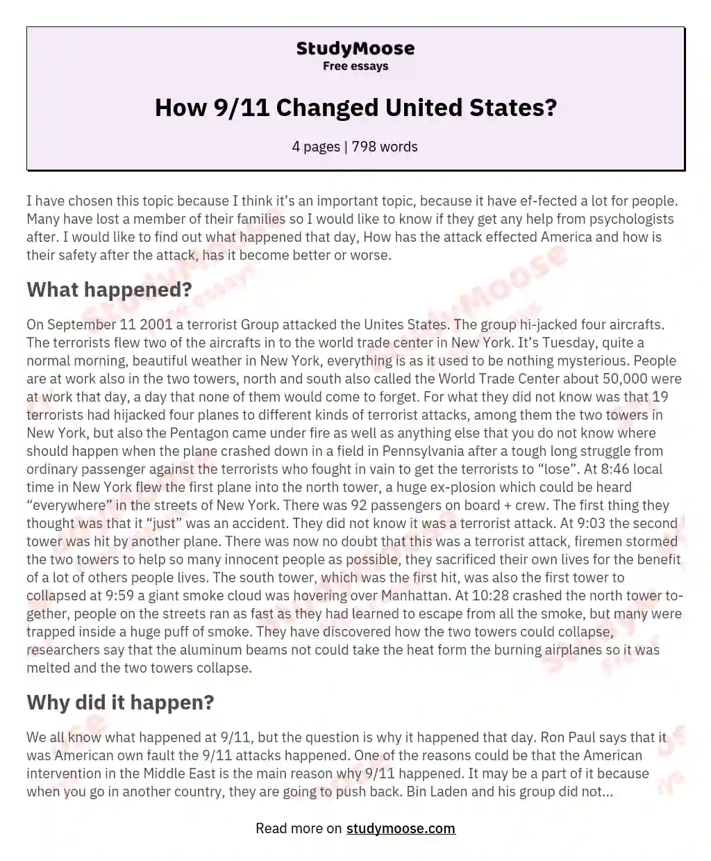 How 9/11 Changed United States? essay