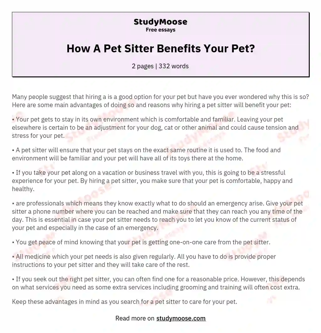 How A Pet Sitter Benefits Your Pet?