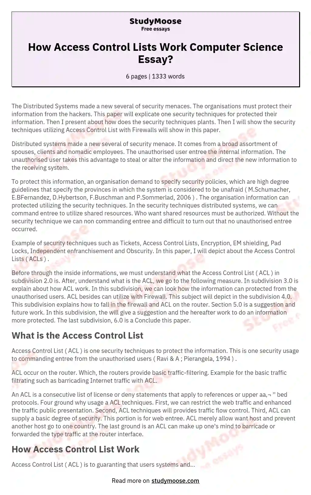 How Access Control Lists Work Computer Science Essay?