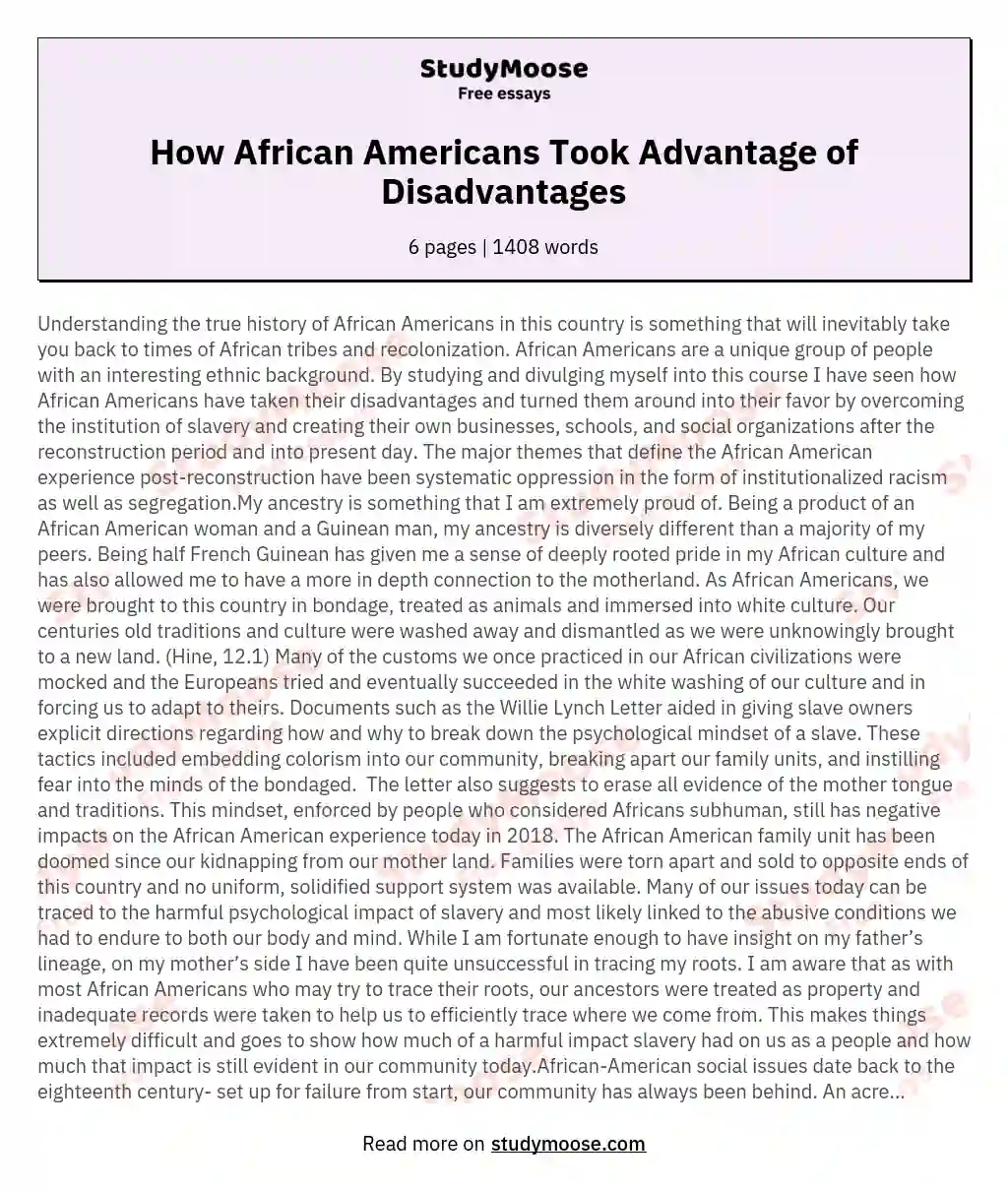 How African Americans Took Advantage of Disadvantages essay