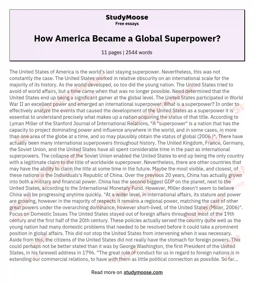 How America Became a Global Superpower? essay