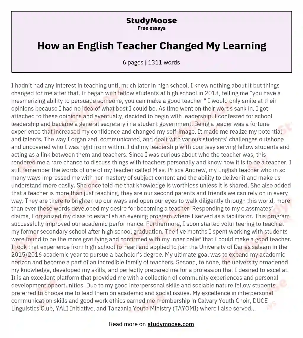 How an English Teacher Changed My Learning essay