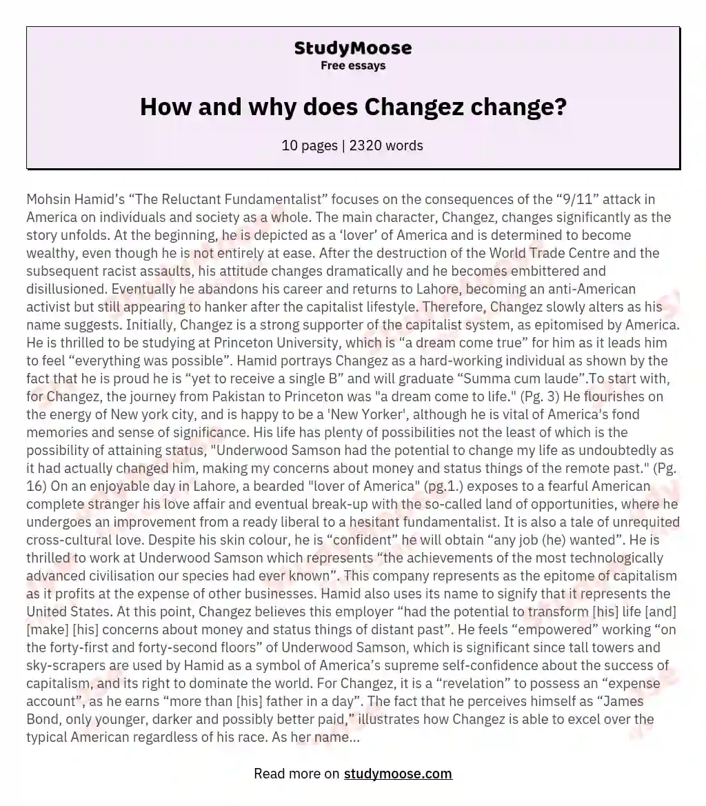 How and why does Changez change? essay