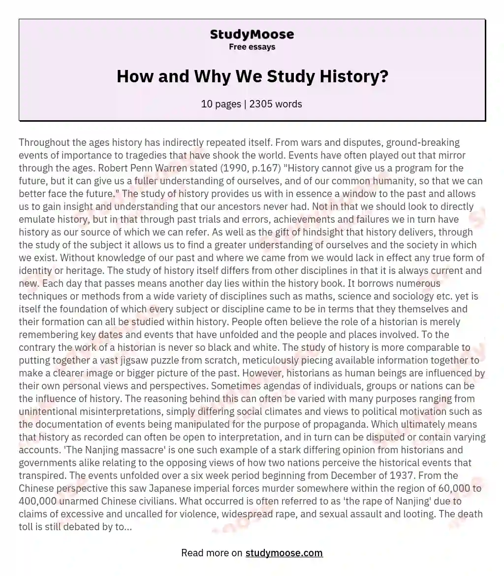 How and Why We Study History? essay