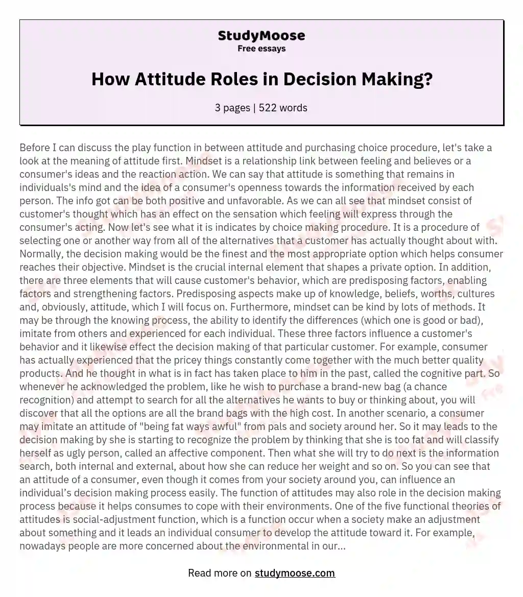 How Attitude Roles in Decision Making? essay