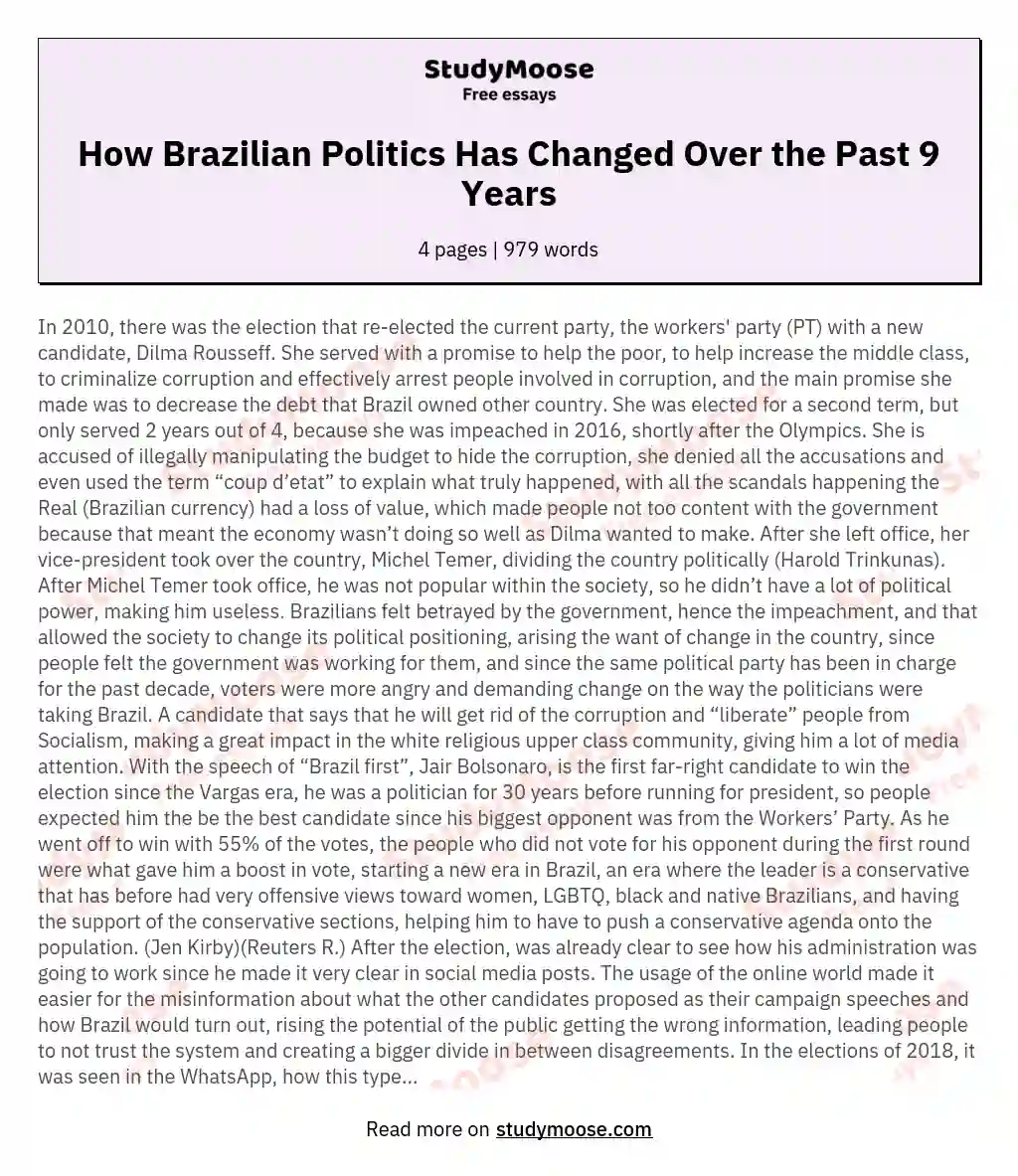 How Brazilian Politics Has Changed Over the Past 9 Years essay