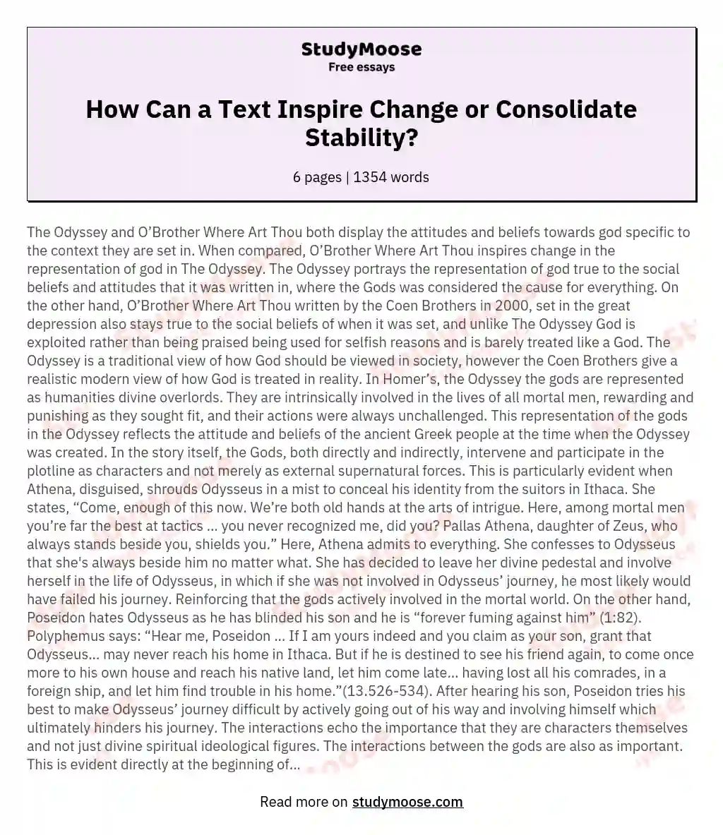How Can a Text Inspire Change or Consolidate Stability? essay