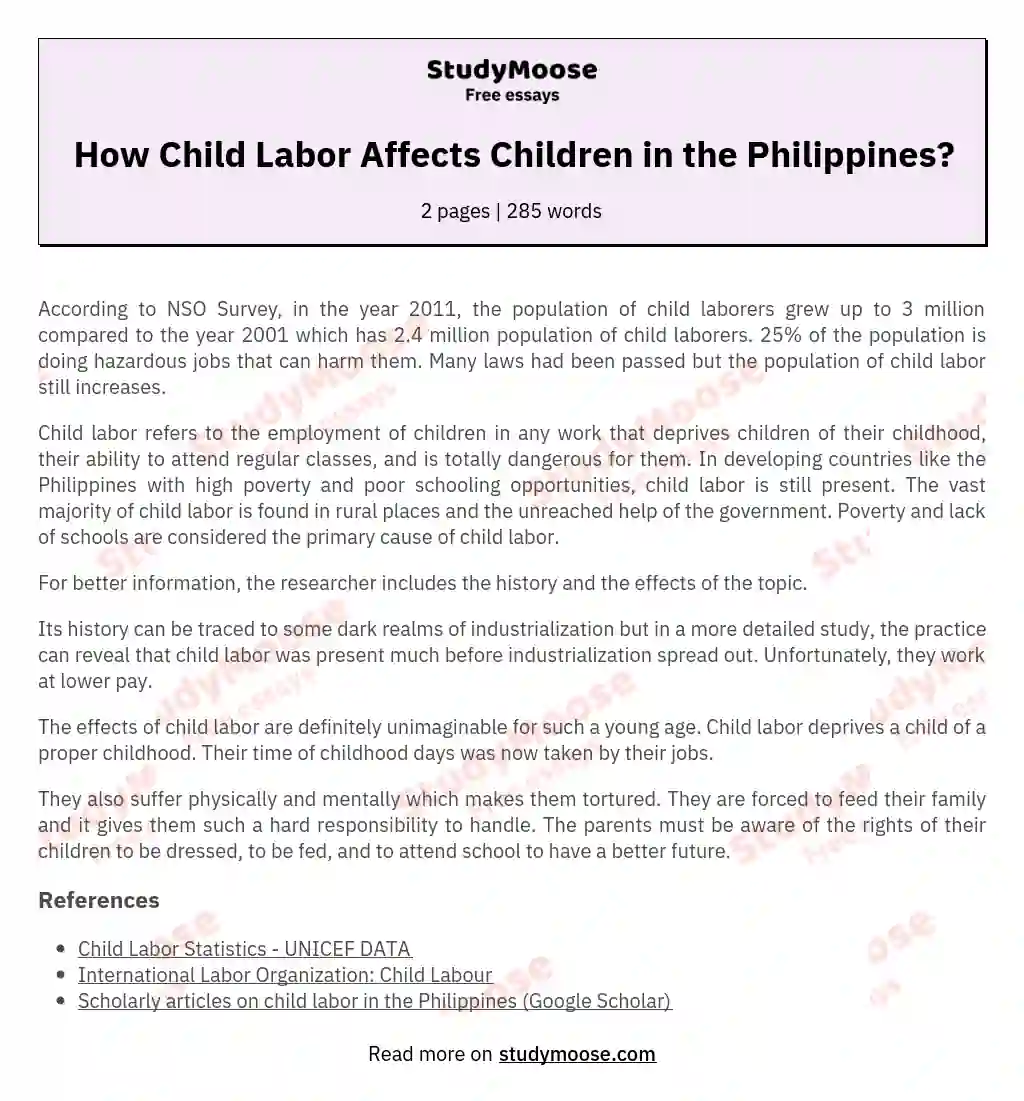 How Child Labor Affects Children in the Philippines? essay