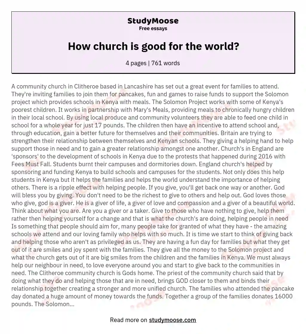 How church is good for the world? essay