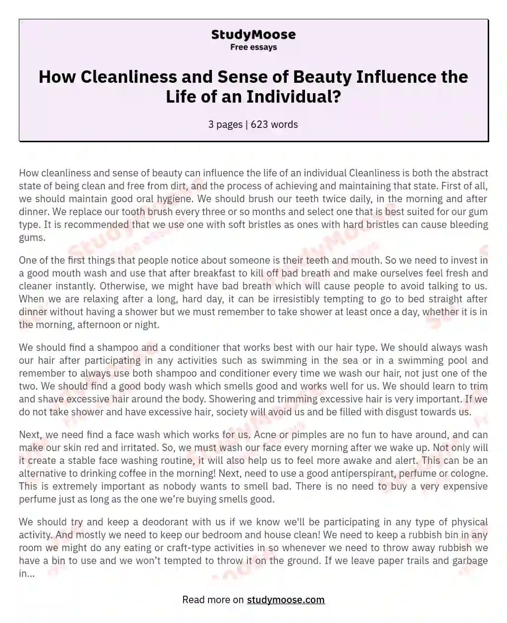 How Cleanliness and Sense of Beauty Influence the Life of an Individual? essay