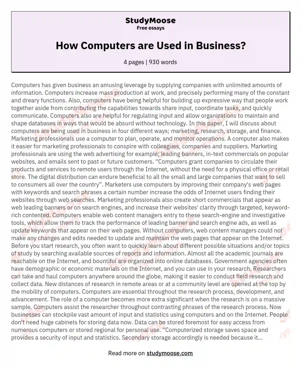 How Computers are Used in Business? essay