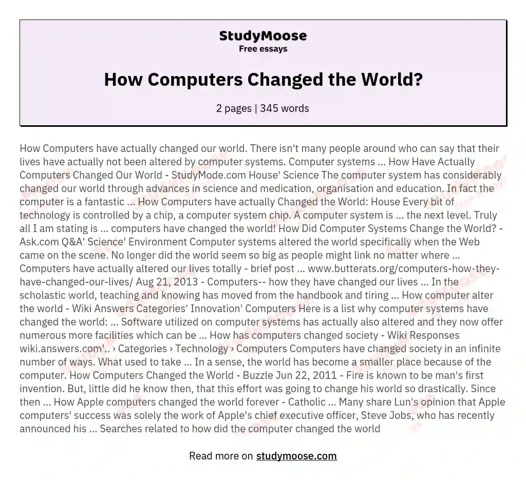 How Computers Changed the World?