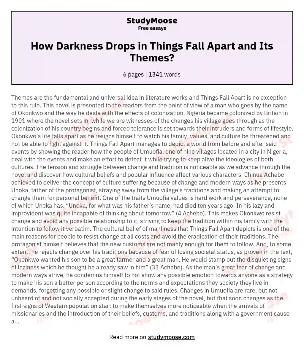 How Darkness Drops in Things Fall Apart and Its Themes? essay