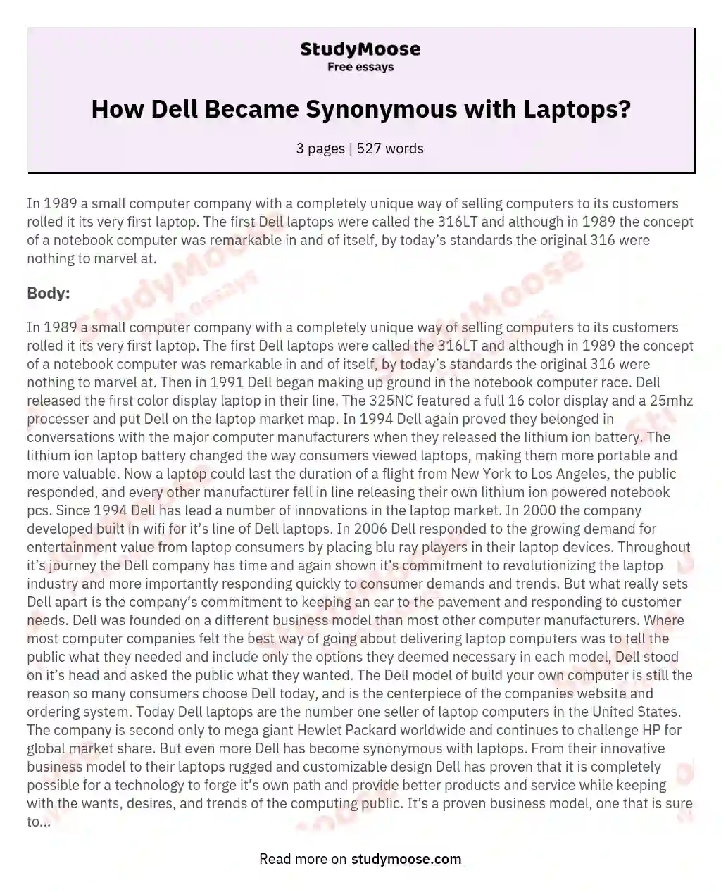 How Dell Became Synonymous with Laptops? essay