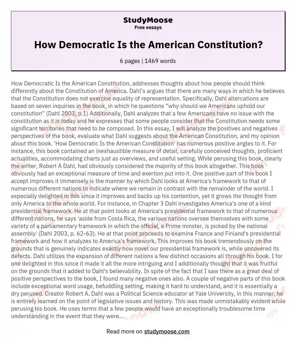 How Democratic Is the American Constitution? essay