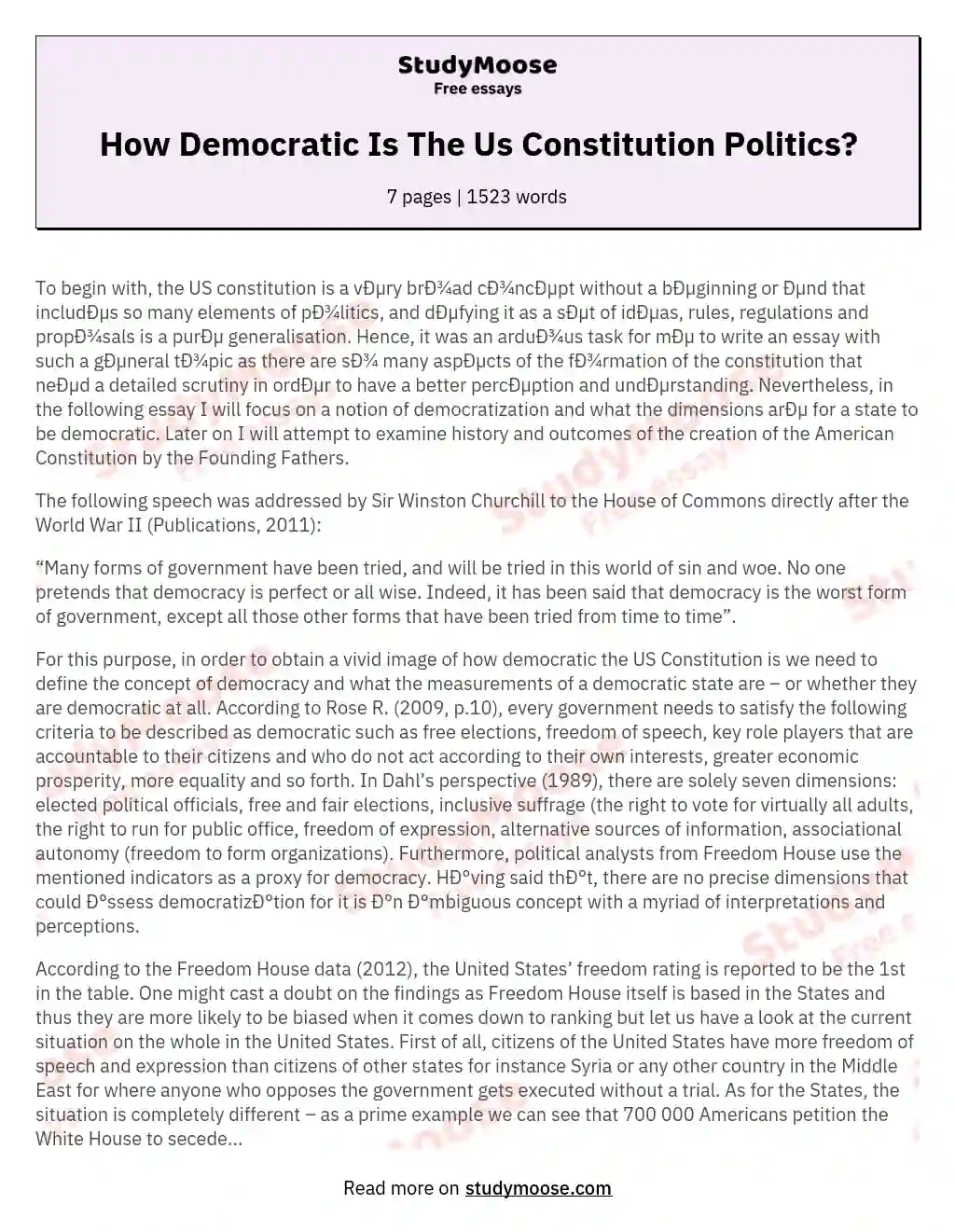 How Democratic Is The Us Constitution Politics? essay